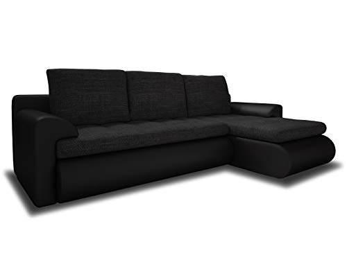 Ecksofa Santi - Polsterecke L-Form, Schlafsofa mit Bettkasten, Couchgarnitur mit Schlaffunktion, Couch, Sofa, Sofagarnitur (Schwarz + Schwarz (Madryt 1100 + Berlin 02), Ecksofa Rechts) von Sofnet