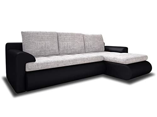 Ecksofa Santi - Polsterecke L-Form, Schlafsofa mit Bettkasten, Couchgarnitur mit Schlaffunktion, Couch, Sofa, Sofagarnitur (Schwarz + Silber (Madryt 1100 + Berlin 10), Ecksofa Rechts) von Sofnet