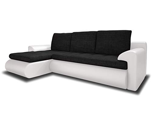 Ecksofa Santi - Polsterecke L-Form, Schlafsofa mit Bettkasten, Couchgarnitur mit Schlaffunktion, Couch, Sofa, Sofagarnitur (Weiß + Schwarz (Madryt 120 + Berlin 02), Ecksofa Links) von Sofnet