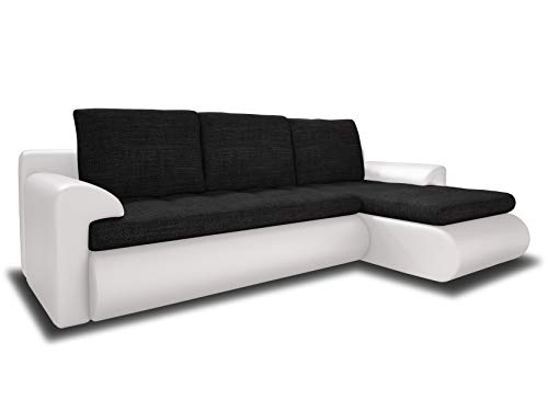 Ecksofa Santi - Polsterecke L-Form, Schlafsofa mit Bettkasten, Couchgarnitur mit Schlaffunktion, Couch, Sofa, Sofagarnitur (Weiß + Schwarz (Madryt 120 + Berlin 02), Ecksofa Rechts) von Sofnet