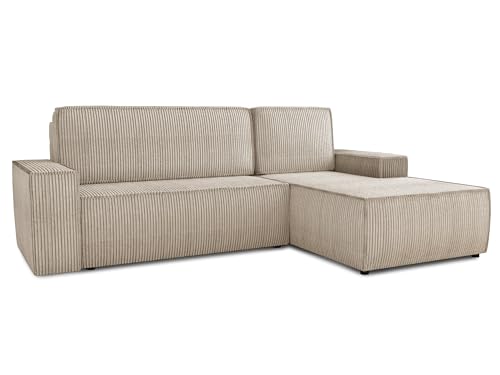 Ecksofa Totti L mit Schlaffunktion und Bettkasten - Cord Stoff - L-Form Couch, Polstersofa, Schlafsofa, Sofagarnitur (Beige (Poso 100), Ecksofa Rechts) von Sofnet