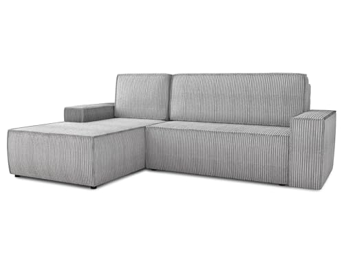 Ecksofa Totti L mit Schlaffunktion und Bettkasten - Cord Stoff - L-Form Couch, Polstersofa, Schlafsofa, Sofagarnitur (Grau (Poso 110), Ecksofa Links) von Sofnet