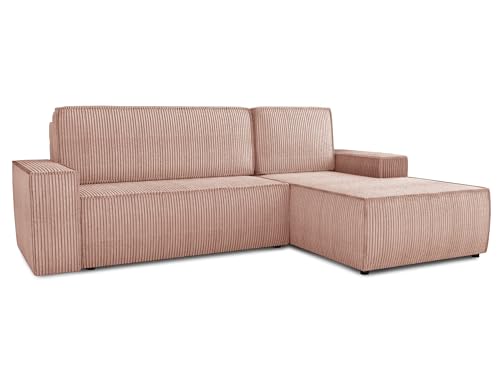 Ecksofa Totti L mit Schlaffunktion und Bettkasten - Cord Stoff - L-Form Couch, Polstersofa, Schlafsofa, Sofagarnitur (Rosa (Poso 052), Ecksofa Rechts) von Sofnet