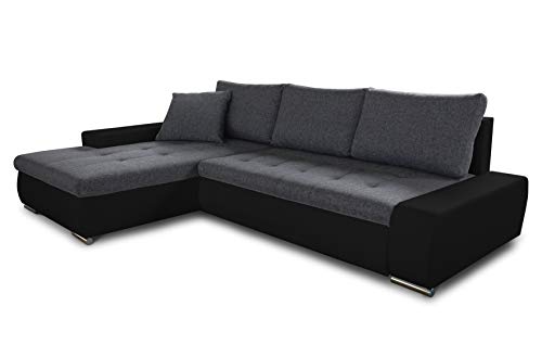 Ecksofa mit Schlaffunktion Faris - Couch mit Bettkasten, Big Sofa, Sofagarnitur, Couchgarniitur, Polsterecke, Bett (Schwarz + Graphit (Madryt 1100 + Inari 94), Ecksofa Links) von Sofnet