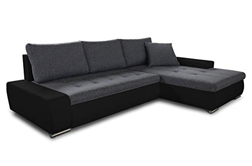 Ecksofa mit Schlaffunktion Faris - Couch mit Bettkasten, Big Sofa, Sofagarnitur, Couchgarniitur, Polsterecke, Bett (Schwarz + Graphit (Madryt 1100 + Inari 94), Ecksofa Rechts) von Sofnet