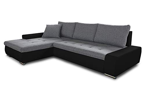 Ecksofa mit Schlaffunktion Faris - Couch mit Bettkasten, Big Sofa, Sofagarnitur, Couchgarniitur, Polsterecke, Bett (Schwarz + Grau (Madryt 1100 + Inari 91), Ecksofa Links) von Sofnet