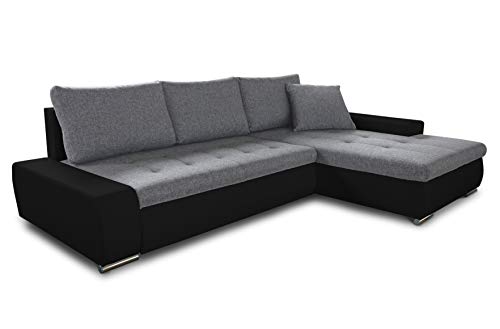 Ecksofa mit Schlaffunktion Faris - Couch mit Bettkasten, Big Sofa, Sofagarnitur, Couchgarniitur, Polsterecke, Bett (Schwarz + Grau (Madryt 1100 + Inari 91), Ecksofa Rechts) von Sofnet