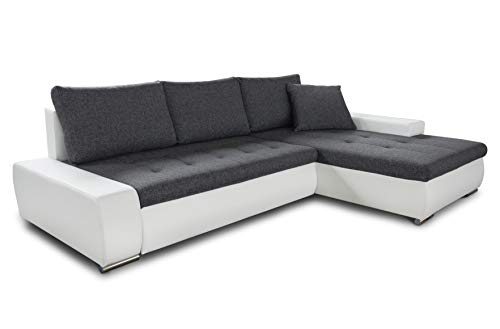 Ecksofa mit Schlaffunktion Faris - Couch mit Bettkasten, Big Sofa, Sofagarnitur, Couchgarniitur, Polsterecke, Bett (Weiß + Graphit (Madryt 120 + Inari 94), Ecksofa Rechts) von Sofnet