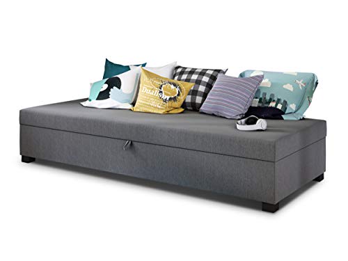 Einzelbett Misti - Sofa mit Bettkasten, Schlafsofa, Bettsofa, Farbauswahl, Bettgestell, Komfortbett, Bett für Jugendzimmer, Schlafmöbel (Grau (Lux 05)) von Sofnet