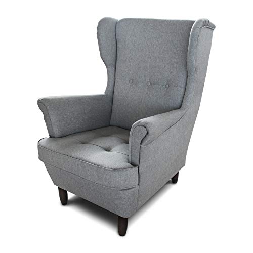 Ohrensessel Sessel King - Lounge Sessel mit Armlehnen - Retro Stuhl aus Stoff mit Holz Füßen - Polsterstuhl für Esszimmer & Wohnzimmer (Grau (Inari 91), ohne Hocker) von Sofnet