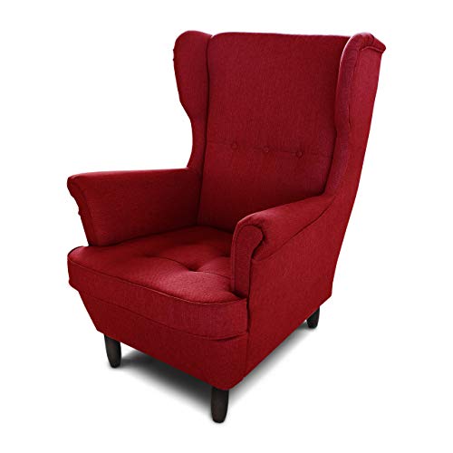 Ohrensessel Sessel King - Lounge Sessel mit Armlehnen - Retro Stuhl aus Stoff mit Holz Füßen - Polsterstuhl für Esszimmer & Wohnzimmer (Rot (Inari 60), ohne Hocker) von Sofnet