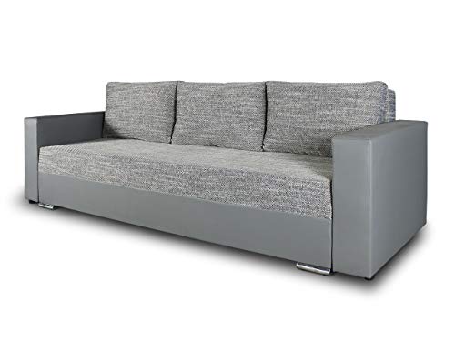 Schlafsofa Bird - Sofa mit Schlaffunktion und Bettkasten, Klappsofa, Schlafcouch mit Chromfüße, Couch, Couchgarnitur, Sofagarnitur (Grau + Grau (Dolaro 04 + Berlin 01)) von Sofnet