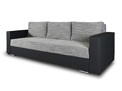 Schlafsofa Bird - Sofa mit Schlaffunktion und Bettkasten, Klappsofa, Schlafcouch mit Chromfüße, Couch, Couchgarnitur, Sofagarnitur (Schwarz + Grau (Dolaro 08 + Berlin 01)) von Sofnet