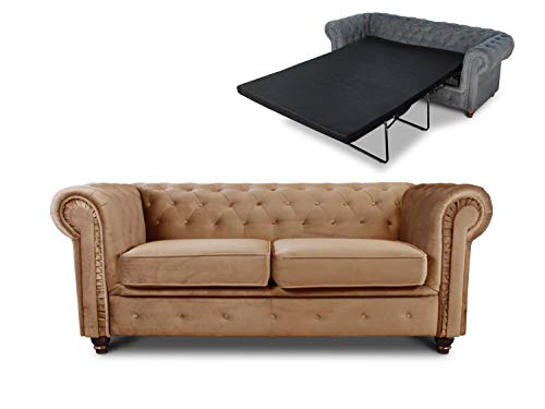 Schlafsofa Chesterfield Asti Bis 2-Sitzer, Sofa mit Schlaffunktion, Couch 2-er, Couchgarnitur, Sofagarnitur, Holzfüße, Glamour (Beige (Velvet 28)) von Sofnet