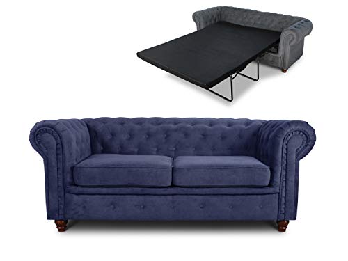 Schlafsofa Chesterfield Asti Bis 2-Sitzer, Sofa mit Schlaffunktion, Couch 2-er, Couchgarnitur, Sofagarnitur, Holzfüße, Glamour (Blau (Capri 89)) von Sofnet