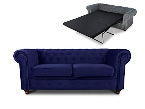 Schlafsofa Chesterfield Asti Bis 2-Sitzer, Sofa mit Schlaffunktion, Couch 2-er, Couchgarnitur, Sofagarnitur, Holzfüße, Glamour (Dunkelblau (Velvet 86)) von Sofnet