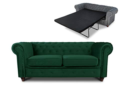 Schlafsofa Chesterfield Asti Bis 2-Sitzer, Sofa mit Schlaffunktion, Couch 2-er, Couchgarnitur, Sofagarnitur, Holzfüße, Glamour (Dunkelgrün (Velvet 78)) von Sofnet