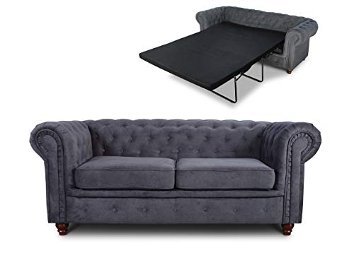 Schlafsofa Chesterfield Asti Bis 2-Sitzer, Sofa mit Schlaffunktion, Couch 2-er, Couchgarnitur, Sofagarnitur, Holzfüße, Glamour (Graphit (Capri 16)) von Sofnet