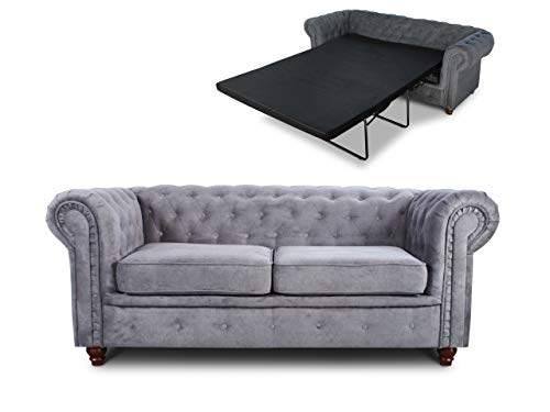 Schlafsofa Chesterfield Asti Bis 2-Sitzer, Sofa mit Schlaffunktion, Couch 2-er, Couchgarnitur, Sofagarnitur, Holzfüße, Glamour (Grau (Capri 09)) von Sofnet