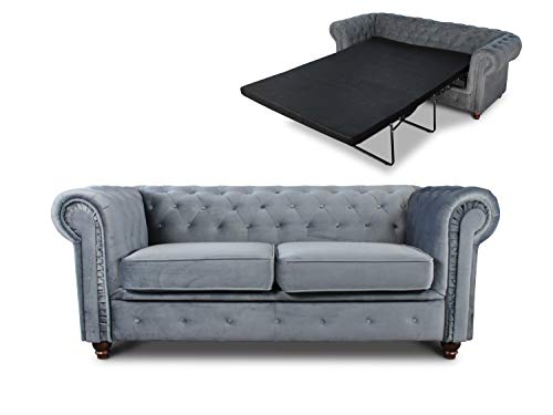 Schlafsofa Chesterfield Asti Bis 2-Sitzer, Sofa mit Schlaffunktion, Couch 2-er, Couchgarnitur, Sofagarnitur, Holzfüße, Glamour (Grau (Velvet 10)) von Sofnet