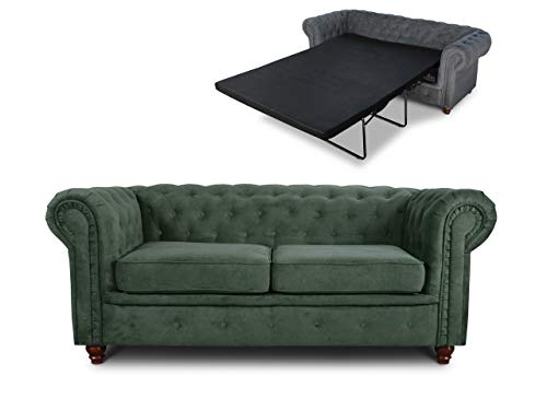 Schlafsofa Chesterfield Asti Bis 2-Sitzer, Sofa mit Schlaffunktion, Couch 2-er, Couchgarnitur, Sofagarnitur, Holzfüße, Glamour (Grün (Capri 74)) von Sofnet