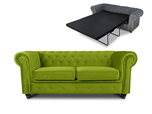 Schlafsofa Chesterfield Asti Bis 2-Sitzer, Sofa mit Schlaffunktion, Couch 2-er, Couchgarnitur, Sofagarnitur, Holzfüße, Glamour (Hellgrün (Velvet 75)) von Sofnet
