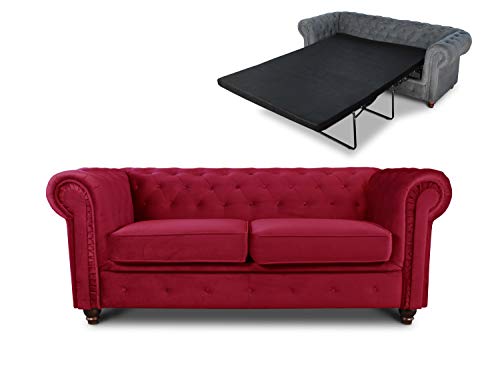 Schlafsofa Chesterfield Asti Bis 2-Sitzer, Sofa mit Schlaffunktion, Couch 2-er, Couchgarnitur, Sofagarnitur, Holzfüße, Glamour (Rot (Velvet 59)) von Sofnet