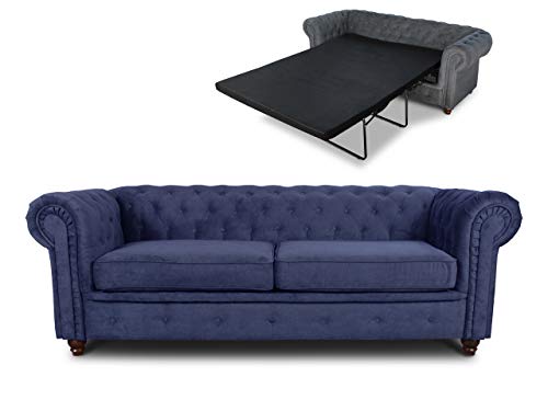 Schlafsofa Chesterfield Asti Bis 3-Sitzer, Sofa mit Schlaffunktion, Couch 3-er, Couchgarnitur, Sofagarnitur, Holzfüße, Polstersofa (Blau (Capri 89)) von Sofnet