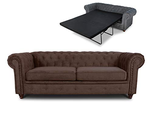 Schlafsofa Chesterfield Asti Bis 3-Sitzer, Sofa mit Schlaffunktion, Couch 3-er, Couchgarnitur, Sofagarnitur, Holzfüße, Polstersofa (Braun (Capri 45)) von Sofnet