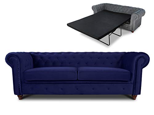 Schlafsofa Chesterfield Asti Bis 3-Sitzer, Sofa mit Schlaffunktion, Couch 3-er, Couchgarnitur, Sofagarnitur, Holzfüße, Polstersofa (Dunkelblau (Velvet 86)) von Sofnet