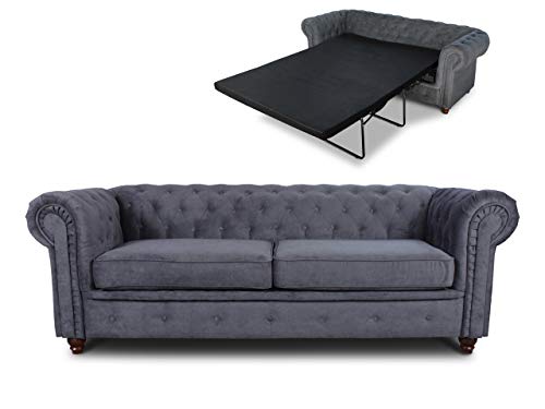 Schlafsofa Chesterfield Asti Bis 3-Sitzer, Sofa mit Schlaffunktion, Couch 3-er, Couchgarnitur, Sofagarnitur, Holzfüße, Polstersofa (Graphit (Capri 16)) von Sofnet