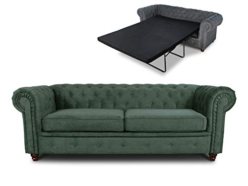 Schlafsofa Chesterfield Asti Bis 3-Sitzer, Sofa mit Schlaffunktion, Couch 3-er, Couchgarnitur, Sofagarnitur, Holzfüße, Polstersofa (Grün (Capri 74)) von Sofnet