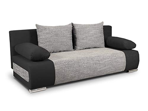 Schlafsofa Naki - Sofa mit Schlaffunktion und Bettkasten, Bettsofa, Couchgarnitur, Couch, Sofagarnitur, Bett (Schwarz + Grau (Alova 04 + Berlin 01)) von Sofnet