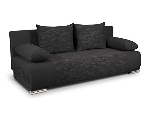 Schlafsofa Naki - Sofa mit Schlaffunktion und Bettkasten, Bettsofa, Couchgarnitur, Couch, Sofagarnitur, Bett (Schwarz + Schwarz (Alova 04 + Berlin 02)) von Sofnet