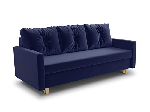 Schlafsofa Rico - Couch mit Schlaffunktion Sofa mit Bettkasten Bettfunktion Bettsofa Skandinavisch Polstergarnitur Bonell-Ferderkern Velours (Dunkelblau (Kronos 09)) von Sofnet