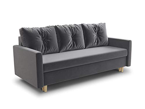 Schlafsofa Rico - Couch mit Schlaffunktion Sofa mit Bettkasten Bettfunktion Bettsofa Skandinavisch Polstergarnitur Bonell-Ferderkern Velours (Grau (Kronos 22)) von Sofnet