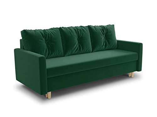 Schlafsofa Rico - Couch mit Schlaffunktion Sofa mit Bettkasten Bettfunktion Bettsofa Skandinavisch Polstergarnitur Bonell-Ferderkern Velours (Grün (Kronos 19)) von Sofnet