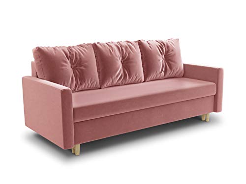 Schlafsofa Rico - Couch mit Schlaffunktion Sofa mit Bettkasten Bettfunktion Bettsofa Skandinavisch Polstergarnitur Bonell-Ferderkern Velours (Pink (Kronos 29)) von Sofnet