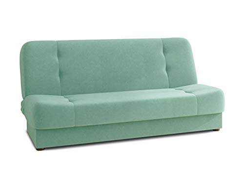 Schlafsofa Sena - Sofa mit Schlaffunktion, Velours Stoff, Bettsofa mit Bettkasten, Couch, Sofagarnitur, Couchgarnitur (Mintgrün (Manila 11)) von Sofnet