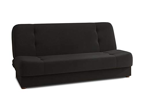 Schlafsofa Sena - Sofa mit Schlaffunktion, Velours Stoff, Bettsofa mit Bettkasten, Couch, Sofagarnitur, Couchgarnitur (Schwarz (Manila 18)) von Sofnet