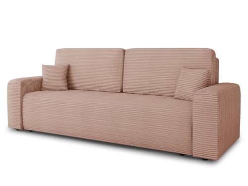 Schlafsofa Spark – Sofa mit Schlaffunktion und Bettkasten, Bonellfederkern, Cordbezug, große Schlaffläche, modernes Polstersofa & Bettsofa (Pink (Poso 052)) von Sofnet