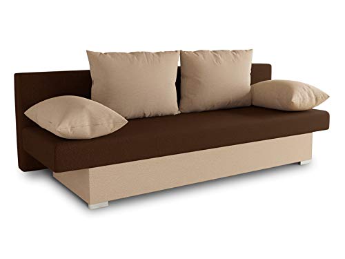 Schlafsofa Tina inklusive Bettkasten - Sofa mit Schlaffunktion, Bettsofa, Couchgarnitur, Couch, Bett, Schlafmöbel (Alova 07 + 68 (Beige + Braun)) von Sofnet