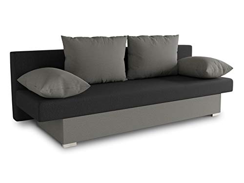 Schlafsofa Tina inklusive Bettkasten - Sofa mit Schlaffunktion, Bettsofa, Couchgarnitur, Couch, Bett, Schlafmöbel (Alova 10 + 04 (Grau + Schwarz)) von Sofnet