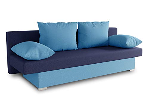 Schlafsofa Tina inklusive Bettkasten - Sofa mit Schlaffunktion, Bettsofa, Couchgarnitur, Couch, Bett, Schlafmöbel (Alova 29 + 24 (Hellblau + Blau)) von Sofnet