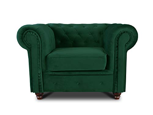 Sessel Chesterfield Asti - Couch, Couchgarnitur, Couchsessel, Loungesessel, Stühl, Holzfüße - Glamour Design, Velours (Dunkelgrün (Velvet 78)) von Sofnet