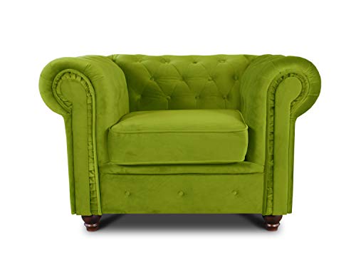 Sessel Chesterfield Asti - Couch, Couchgarnitur, Couchsessel, Loungesessel, Stühl, Holzfüße - Glamour Design, Velours (Hellgrün (Velvet 75)) von Sofnet