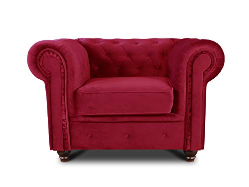 Sessel Chesterfield Asti - Couch, Couchgarnitur, Couchsessel, Loungesessel, Stühl, Holzfüße - Glamour Design, Velours (Rot (Velvet 59)) von Sofnet