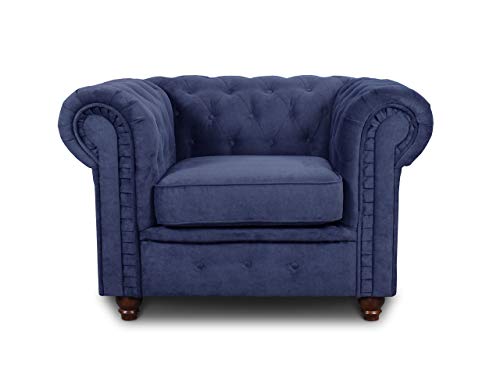 Sessel Chesterfield Asti - Couch, Couchgarnitur, Couchsessel, Loungesessel, Stühl, Holzfüße - Glamour Design (Blau (Capri 89)) von Sofnet
