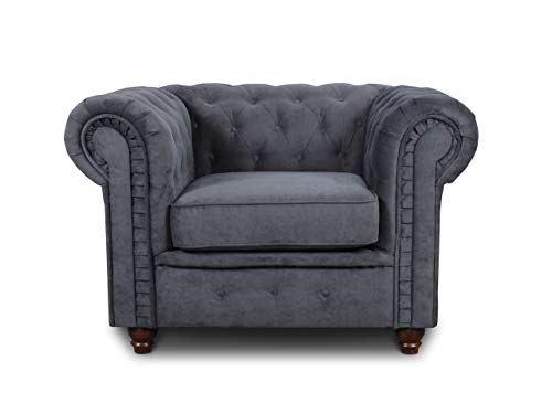 Sessel Chesterfield Asti - Couch, Couchgarnitur, Couchsessel, Loungesessel, Stühl, Holzfüße - Glamour Design (Graphit (Capri 16)) von Sofnet