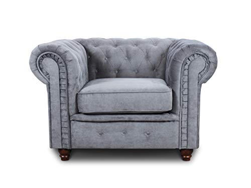 Sessel Chesterfield Asti - Couch, Couchgarnitur, Couchsessel, Loungesessel, Stühl, Holzfüße - Glamour Design (Grau (Capri 09)) von Sofnet